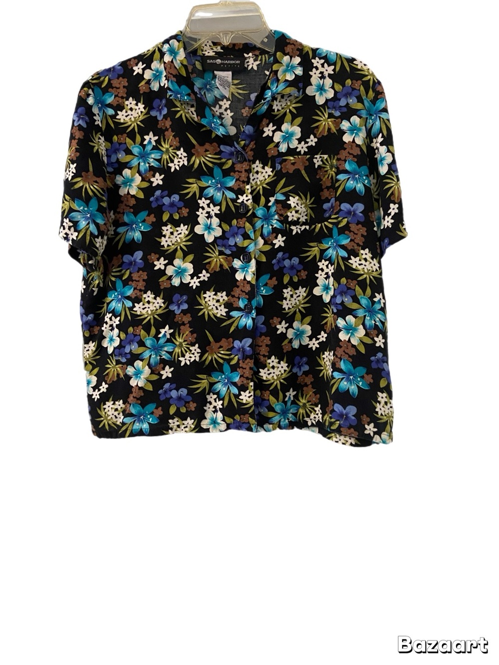 Sag Harbor Black Short-Sleeve Floral Button-Down Shirt